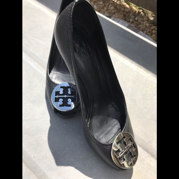 Tory Burch Shoes - Tory Burch Sally 2 Peep Toe Black Wedge Shoe